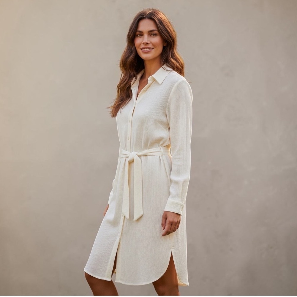 Carve Designs Lana Dress Cloud White Organic Cotton Gauze Shirt Dress Large NWT